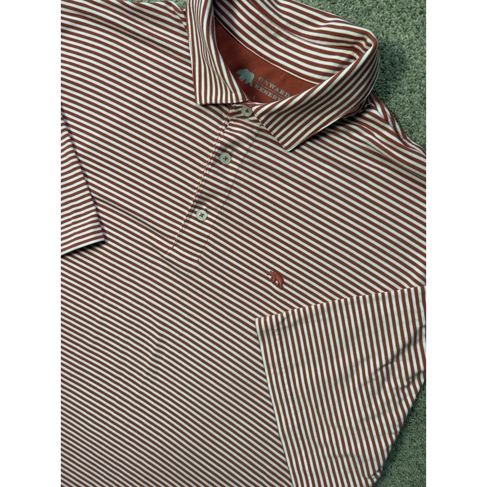 Onward Reserve Performance Polo Shirt Mens Large Red Striped Golf Stretch Logo